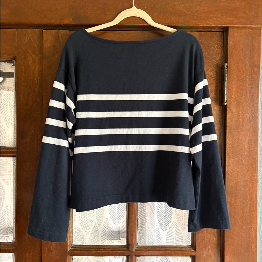 Faherty Women's Sport Jersey Boatneck Striped Long Sleeve Top - Navy and White - Picture 8 of 10